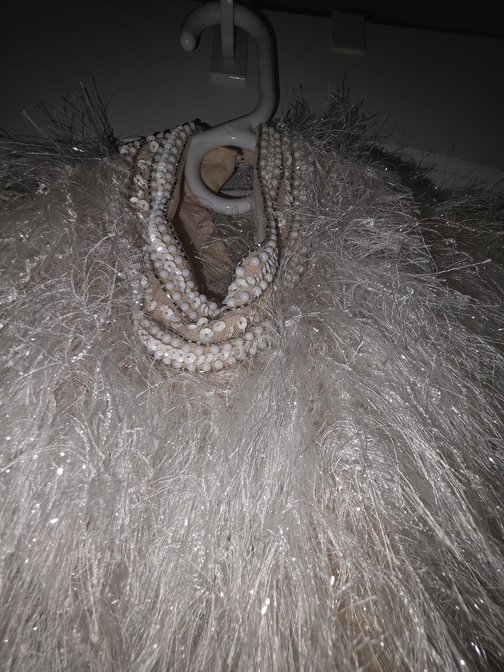 RARE ASOS LUXE Beaded Nude Evening Dress with Feather Cape - Picture 9 of 10